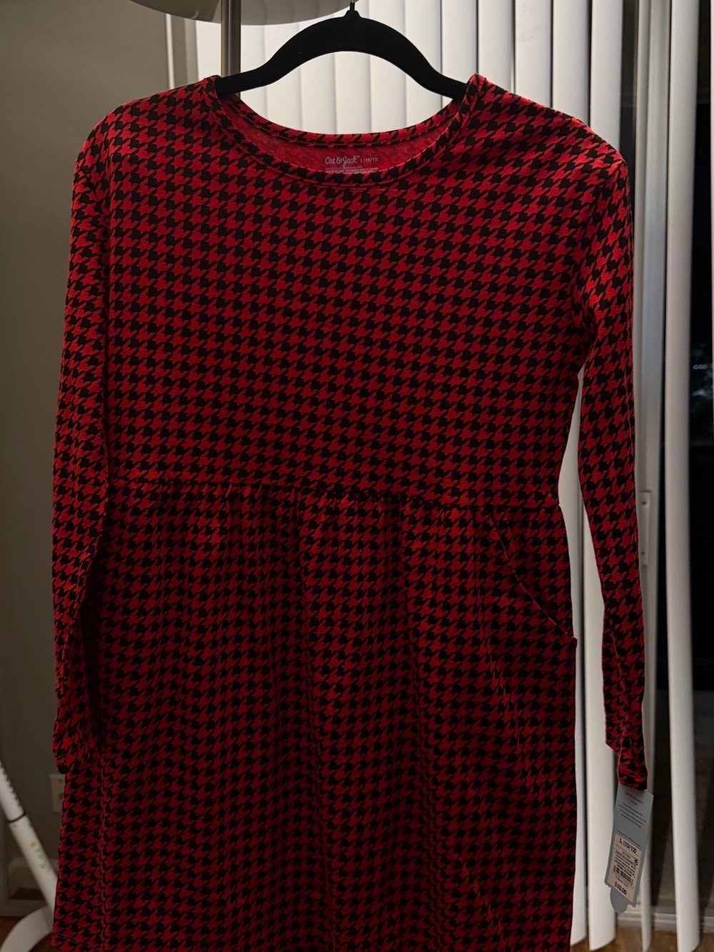 Cat & Jack Red and Black Houndstooth Long-Sleeve Dress